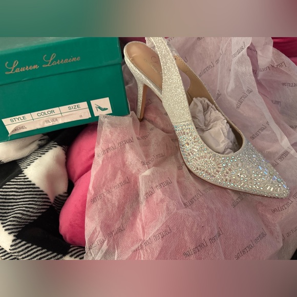 Rachel Silver Glitter Slingback Heels - Picture 1 of 9